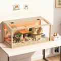 Cage à hamster - BingoPaw - Cage pour rongeurs avec couvercle ouvrable, fenêtre en Verre Trempé - 80x40x40cm - Bois Naturel(80 x 40 x 40 cm)