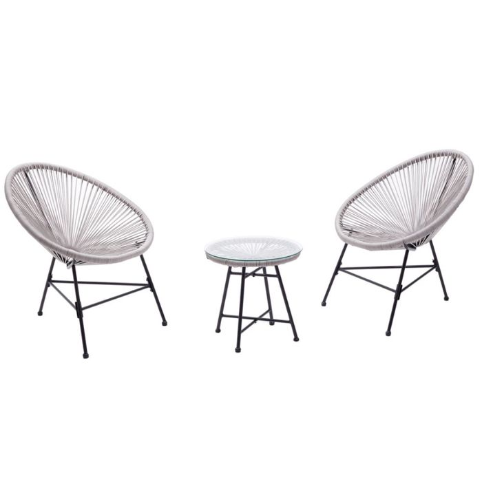 Acapulco : Ensemble 2 fauteuils oeuf + table basse gris clair(Gris clair)