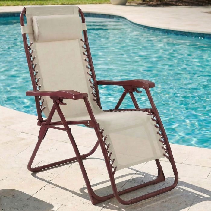 CASABEL chaise pliante Zéro Gravité Terracotta, fauteuil extérieur inclinable et confortable, Acier et toile Textilene résistante(Terracotta/Sans coussin/A l'unité)