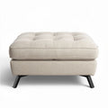 Pouf en tissu beige 60 x 60 x 40cm avec pieds en métal noir et rembourrage capitonné