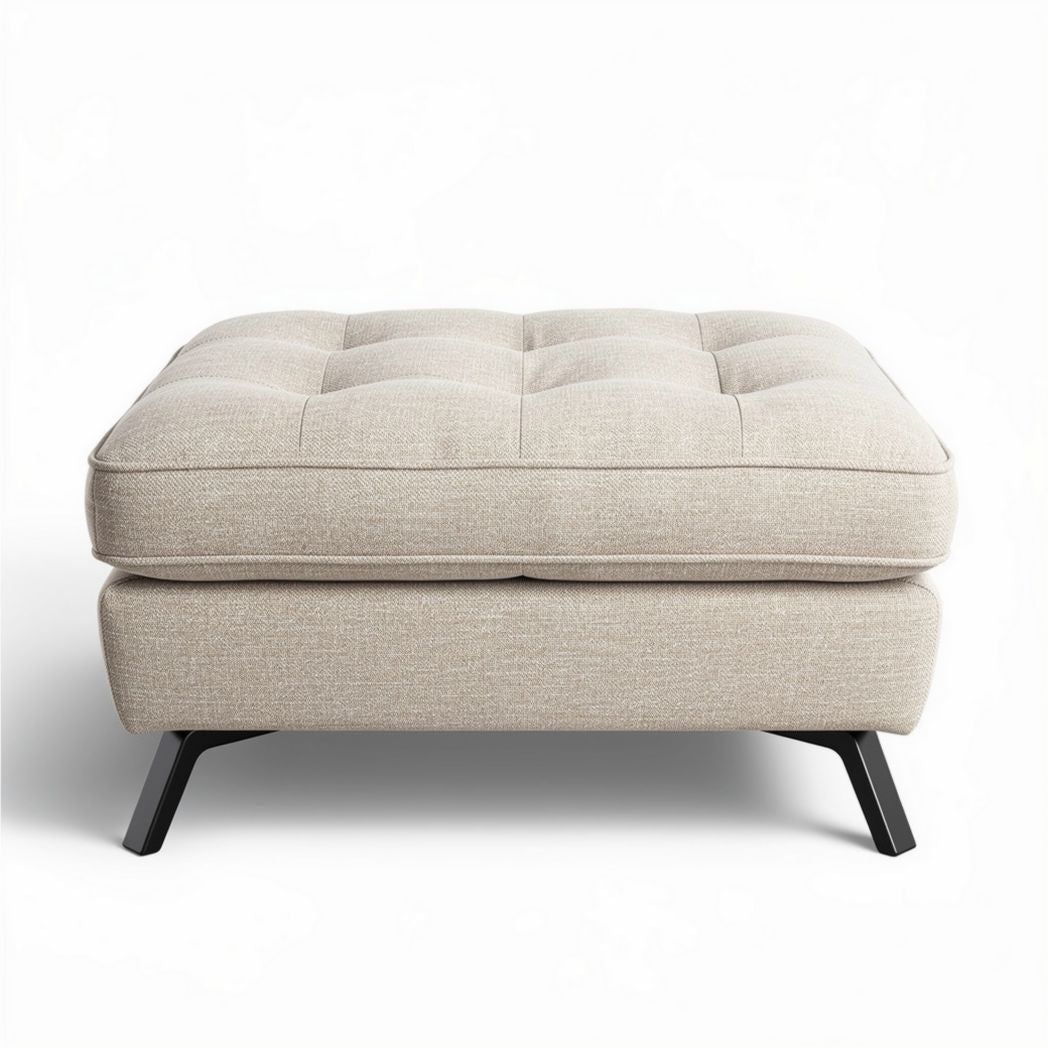 Pouf en tissu beige 60 x 60 x 40cm avec pieds en métal noir et rembourrage capitonné
