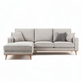 Canapé d'angle en tissu gris avec coussins inclus dimensions 200 x 90 x 85cm