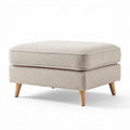 Pouf en tissu beige avec pieds en bois dimensions 60 x 60 x 40 cm