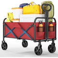 Chariot pliable 220L, roues 5 pouces, tissu 600D Oxford, cadre acier, porte-gobelets, poignée réglable, camping jardin(Rouge)