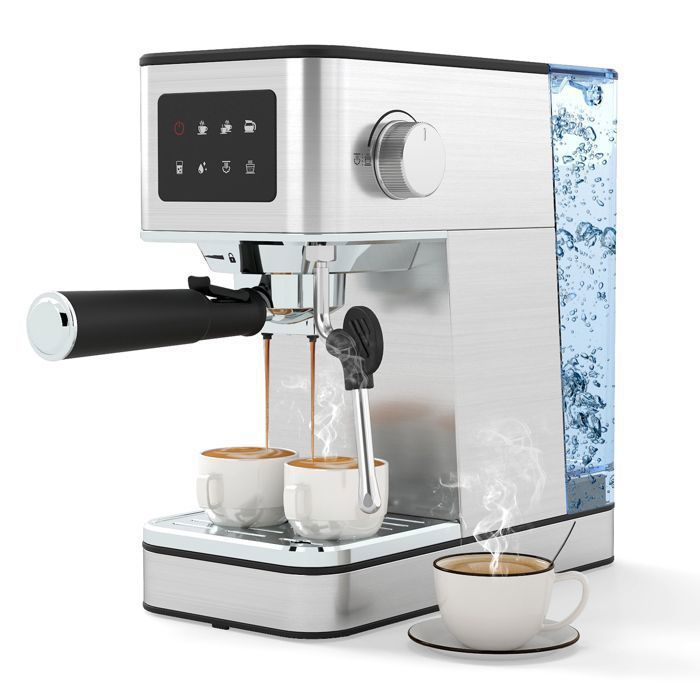 Cafetière Expresso 20 Bars 1200W COSTWAY-1,7L-Écran Tactile LCD-Buse Vapeur-Café Moulu-Chauffe-tasses-Fonction Mémoire-Préchauffage(Réservoir d'eau : 1)