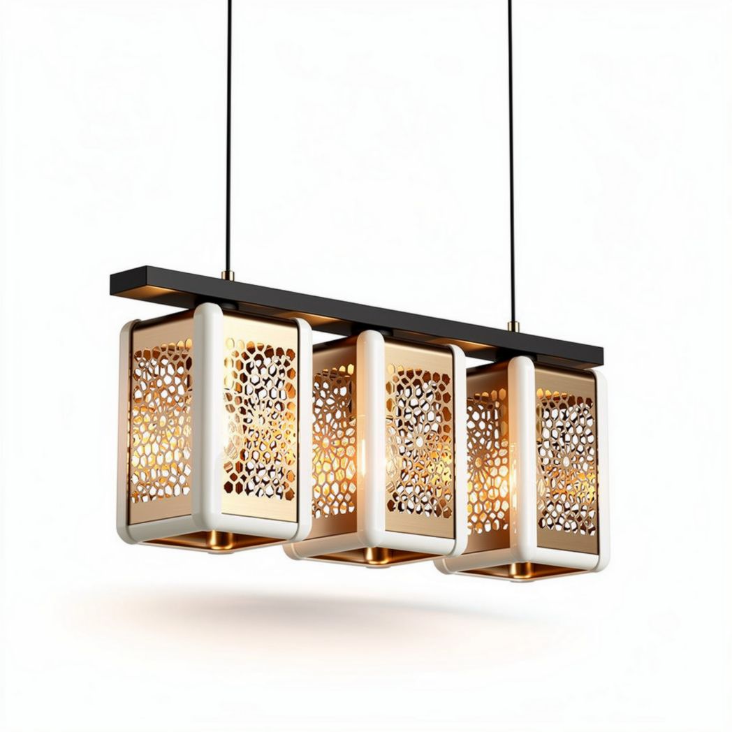 Luminaires suspendus en métal et verre avec motifs décoratifs 40 x 20 x 20cm
