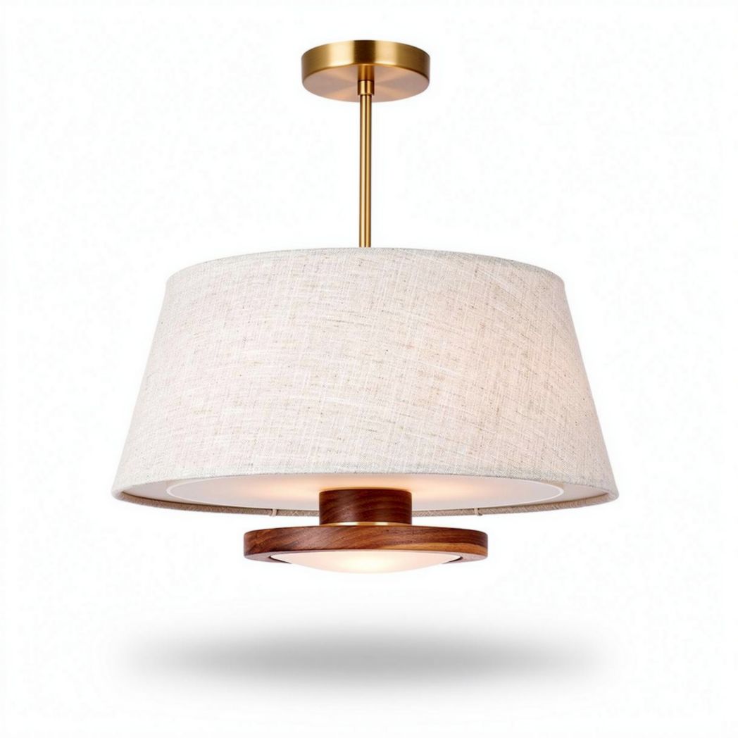 Suspension en tissu beige avec finition en bois et métal 30 x 30 x 20cm