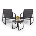 Salon de Jardin - Bealife - Fauteuil Teslin Respirant en Métal - Table Basse Verre Trempé - Meuble de Jardin Extérieur - 2 Places(Noir)