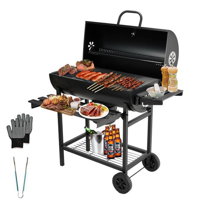 Barbecue à charbon - TEENO - Grill XXL - Couvercle - Thermomètre intégré - Surface 70x35 cm(Modèle normal)