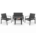 Mondeer Salon de Jardin Extérieur 4 Places, Ensemble Métal et Textilène avec 3 Assises et 1 Table basse, Noir(Noir)