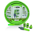 Tuyau d'arrosage 19mm 25m KIT PVC lance multi jet+ 2 raccords + nez de robinet VITO(Longueur : 25 m/Diamètre : 15 mm)