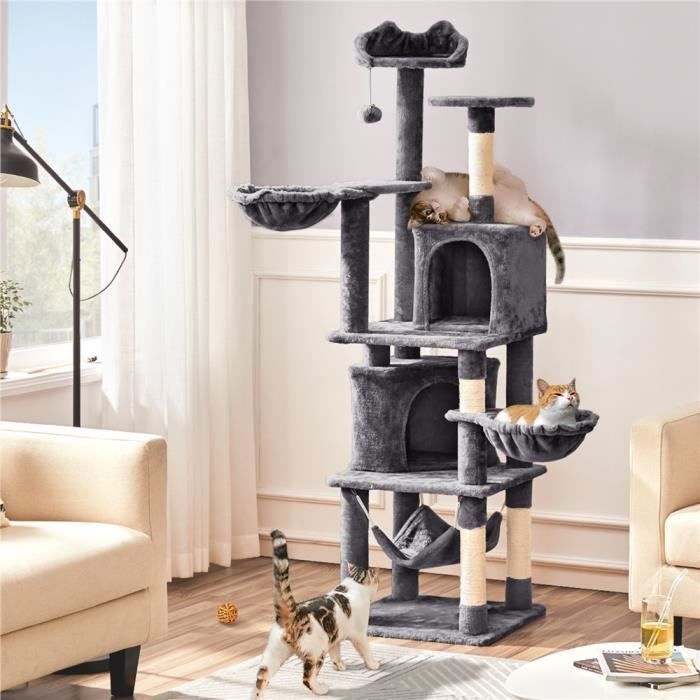 Arbre à Chat Géant Hauteur 175 cm - Gris Foncé - Griffoir Tour de Chat Cordes en Sisal Naturel - Yaheetech(Gris foncé)