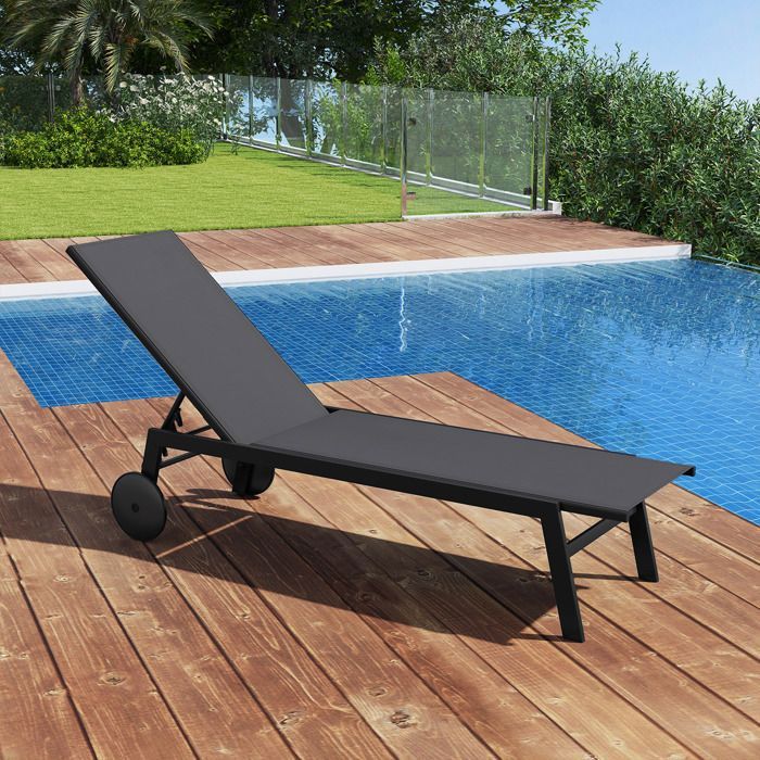 COSTWAY Bain de Soleil avec Roulettes, Dossier Réglable en 6 Positions, Textilène pour Piscine, Terrasse et Jardin Gris(Gris/A l'unité)