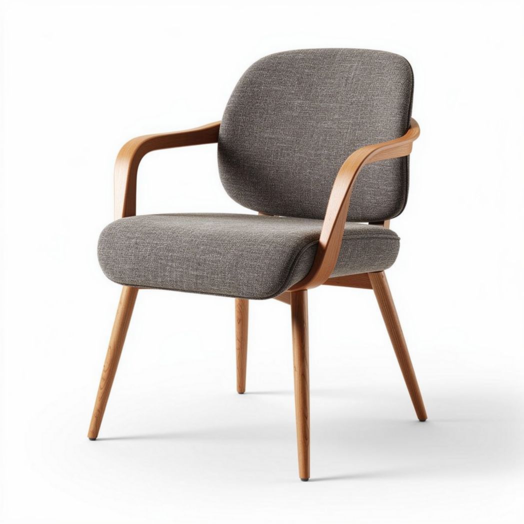 Chaise en tissu gris avec accoudoirs en bois 60 x 60 x 80cm