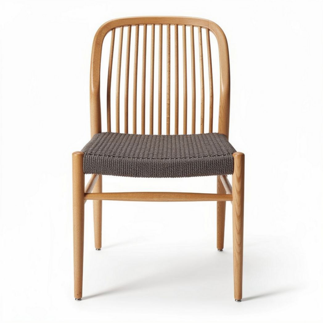 Chaise en bois avec assise tissée en polyester dimensions 45 x 45 x 85cm