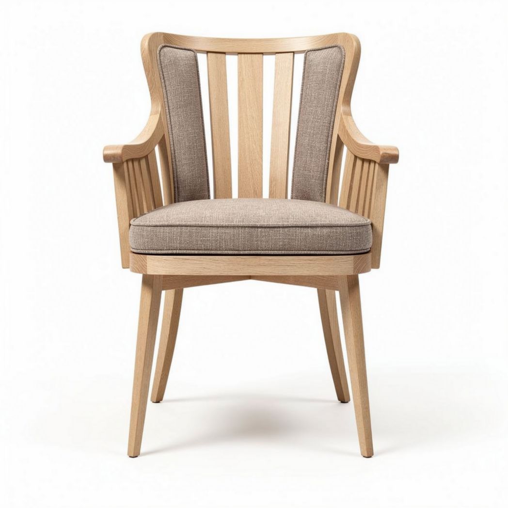 Chaise en bois clair avec coussin en tissu brun 60 x 60 x 80cm pour salle à manger