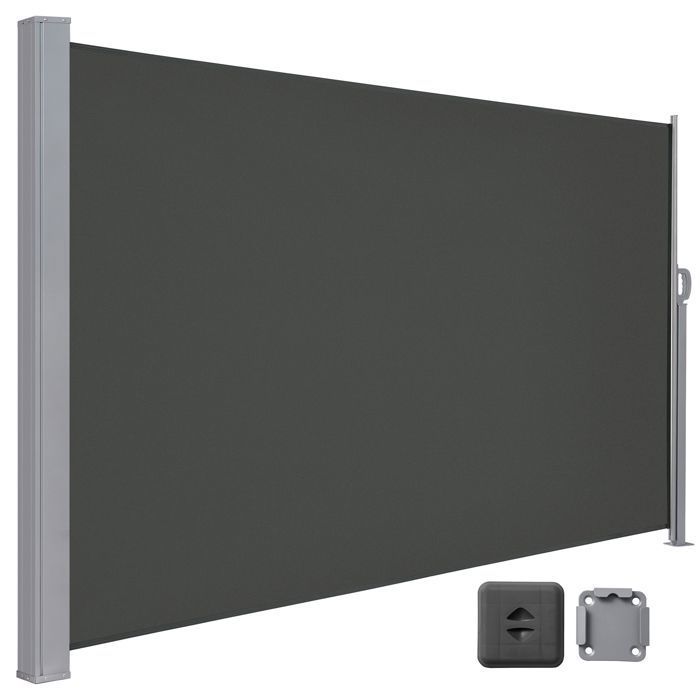 Store Latéral 190 x 450 cm, Brise-Vue Rétractable, Auvent extérieur, Résistant aux Intempéries, pour Jardin, Terrasse,Gris foncé(Gris foncé/160 x 400 cm)
