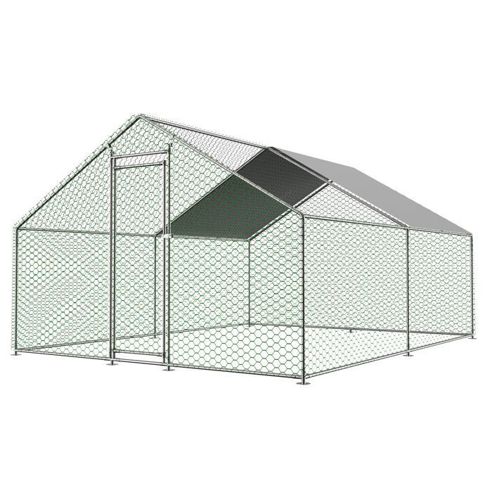 Enclos Poulailler 12 m² avec Toit Imperméable, Acier Galvanisé, Parc Grillagé 3x4x2m pour poules,lapins, Anti UV(3 x 1 x 1)