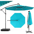 GIANTEX Parasol de Jardin Extérieur avec Pied - 3x3M - 40 Lampes Solaires - Inclinable - Manivelle - 8 Baleines - UPF50+, Turquoise(Beige/300 x 300 x 240 cm/32 LED)