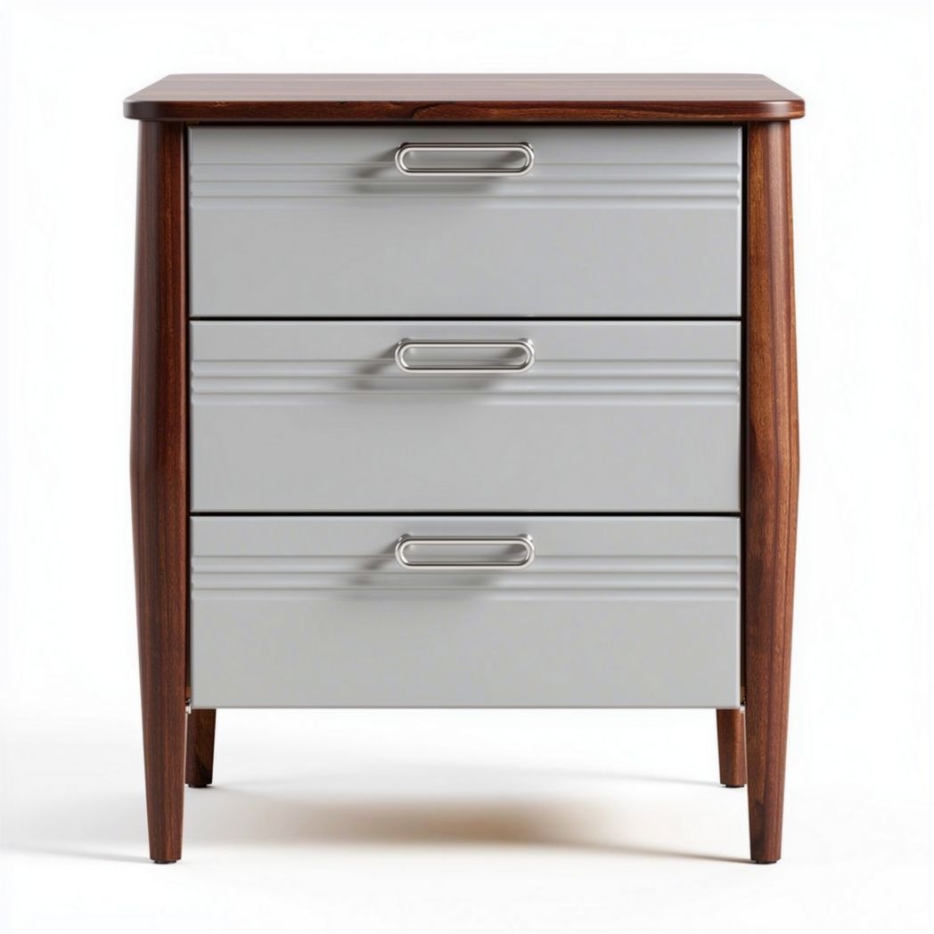 Commode en bois avec trois tiroirs gris et poignées métalliques 40 x 40 x 60cm