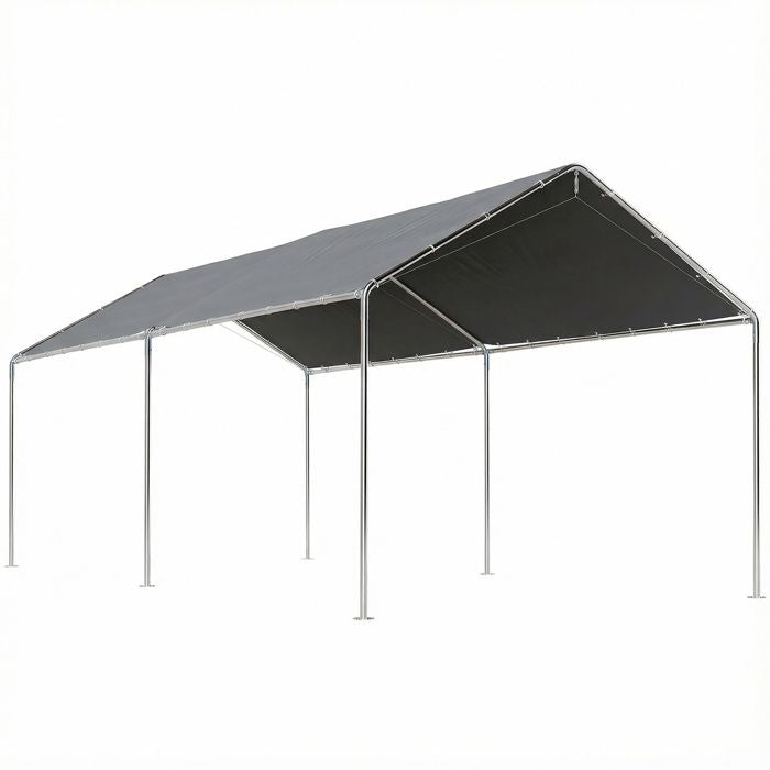 Outsunny - Carport auvent pour voitures - Acier - 595x290x260cm - Gris(Blanc)
