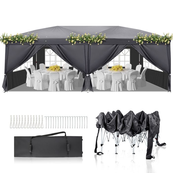 Alightup Tonnelle de Jardin,Tonnelle pliante 3 x 6m Pop Up,Hauteur Réglable,Imperméable,Protection de UV,Gris(Bleu/2 x 2 m/4 rideaux)
