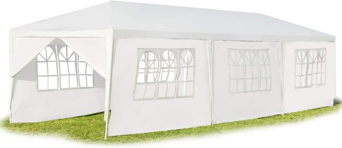 Tonnelle Pliante 3x9 m - GOPLUS - Tonnelle de Jardin avec Fenêtre - 8 Parois Amovibles - Tente de Réception - Barnum Robuste(4 bâches/3 x 6 m)