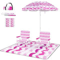 COSTWAY Ensemble 4 PCS avec 2 Chaises de Jardin Pliables et Parasol Portable Inclinable 190cm, Tapis 2 x 2m, Sac de Transport, Rose(Bleu)
