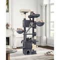 185 cm Arbre à Chat, Grande Tour à Chat pour Chats d'intérieur avec 2 Plates-Formes, 3 Condos, 6 Griffoirs, 2 Paniers, Gris Foncé(Gris foncé)