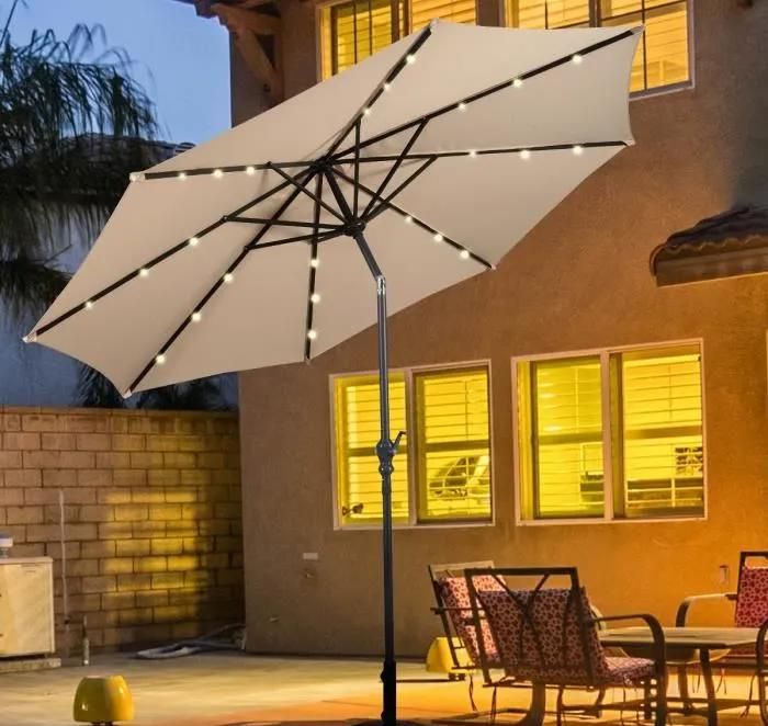 Parasol de Jardin Déporté Inclinable COSTWAY - Beige - Dia.3x2,5M - Structure en Métal Robuste - Anti-UV(Beige/Diamètre : 300 cm/24 LED)