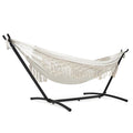 Mondeer Hamac Bohème Double Extérieur sur Pied avec Support | Charge Max 200kg | Cadre Fer Réglable + Sac de Transport | Beige(Frange tressée à 6 torons/Beige)