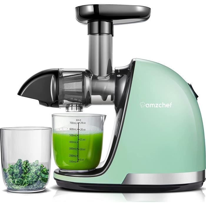 AMZCHEF Extracteur de Jus de Fruits et Légumes Sans BPA Slow Juicer Presse à Froid Machine,vert(Vert)