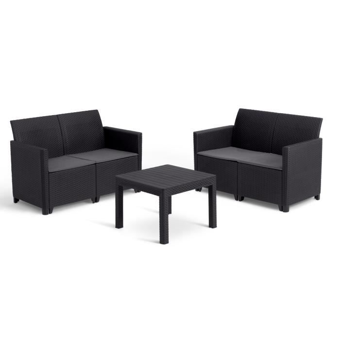 Salon de jardin modulable en résine imitation rotin tressé - Noir - KETER - 4 personnes - MARIE(2 + 2 personnes - noir)