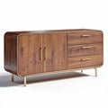 Buffet en bois avec trois tiroirs et deux portes en métal doré dimensions 120 x 40 x 75cm