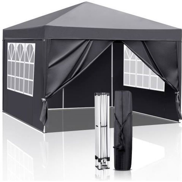 Tonnelle de Jardin,3X3m Tonnelle Pliante POP-UP avec 4 Parois Latérales - Tente Imperméable ,Protection du Soleil UV 50+(Bleu/2 x 2 m/4 rideaux)