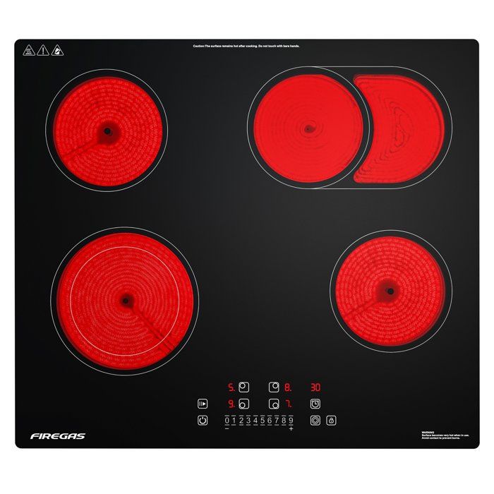 Plaque de Cuisson Vitrocéramique FIREGAS - 4 zones 7200W - L59 x P52 cm - Noir(Puisscance : 7200 W/L52 x P29 cm/2 foyers)