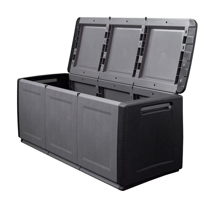 Coffre de rangement 330L Gris/Noir 138 x 53 x H57cm Poignées de transport polypropylène INTEC(Gris/Capacité : 130 l)