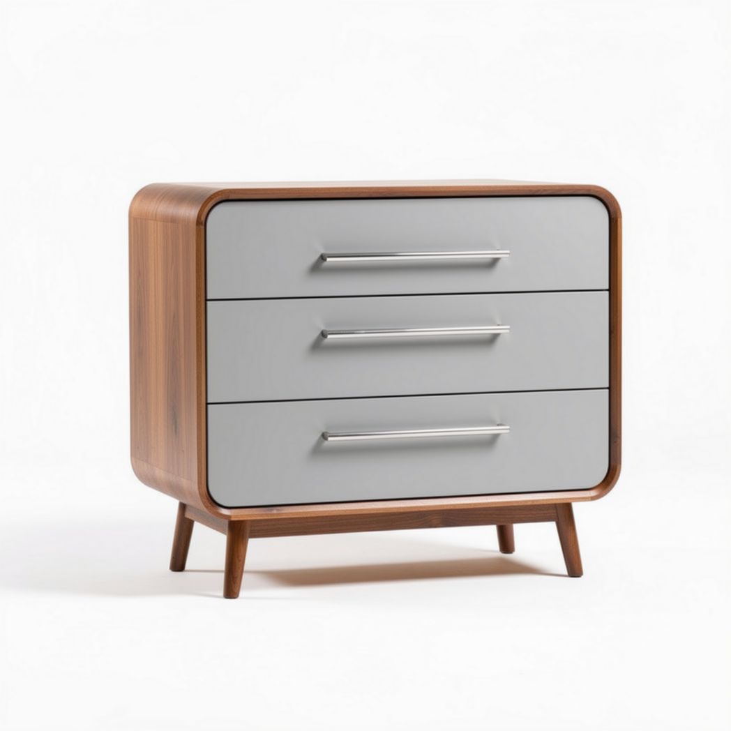 Commode en bois avec trois tiroirs gris et finition moderne 60 x 40 x 50cm