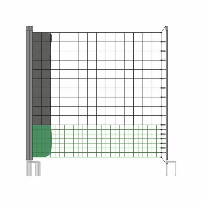 Kit filet  clôtures pour poules 50m avec 14 piquets double pointes. modulable. porte d'accès. sardines incluses(Longueur : 12 m)