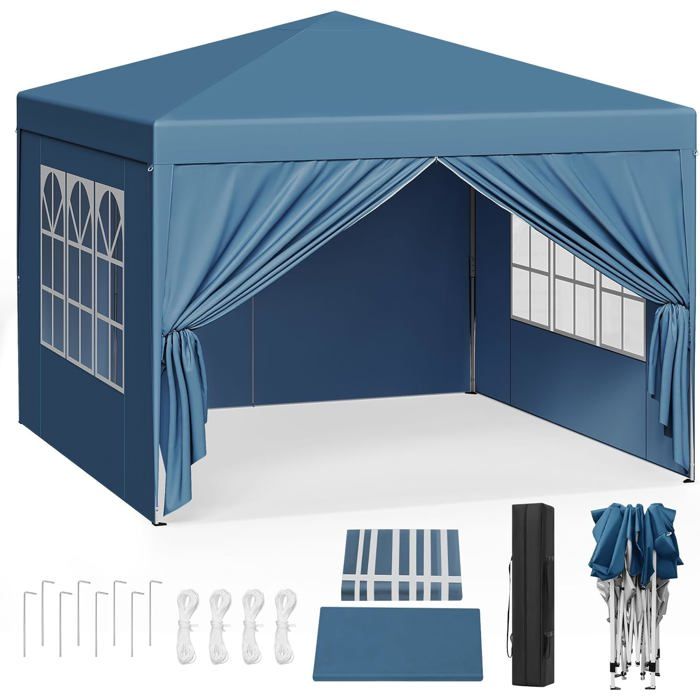 WOLTU Tonnelle de Jardin, Tente Pliante, Auvent Imperméable, Protection du Soleil UV 50+, Hauteur Réglable 3x3m, Bleu(Anthracite)