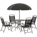 Ensemble salon de jardin - Outsunny - 6 pcs table ronde 4 chaises pliables parasol - acier - noir(Noir/4 personnes)