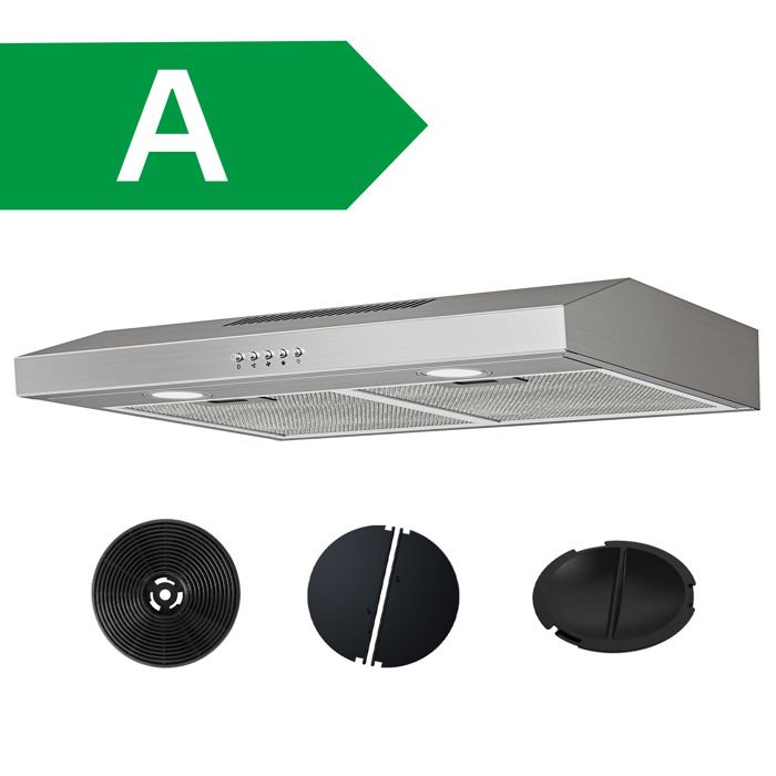 FIREGAS Hotte aspirante casquette de 60 cm-évacuation et recirculation-moteur sans balais-Classe énergétique A(Inox/Bordure à angle droit/Longueur : 60 cm)