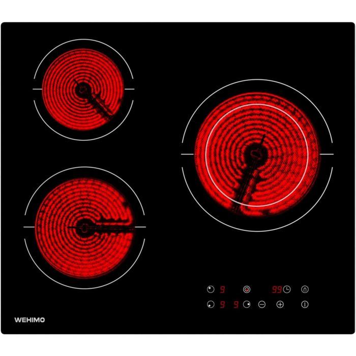 Plaque de cuisson - WEHIMO - Vitrocéramique - 3 feux - 5500W - Noir - 59x52 cm(3 Foyers)