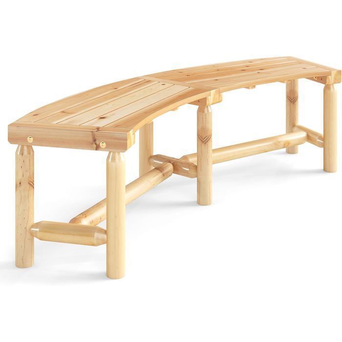 Banc de Jardin Extérieur Incurvé COSTWAY, Bois Massif, 2-3 Personnes, sans Dossier, Charge 360 kg, pour Patio Piscine, Naturel(Naturel)