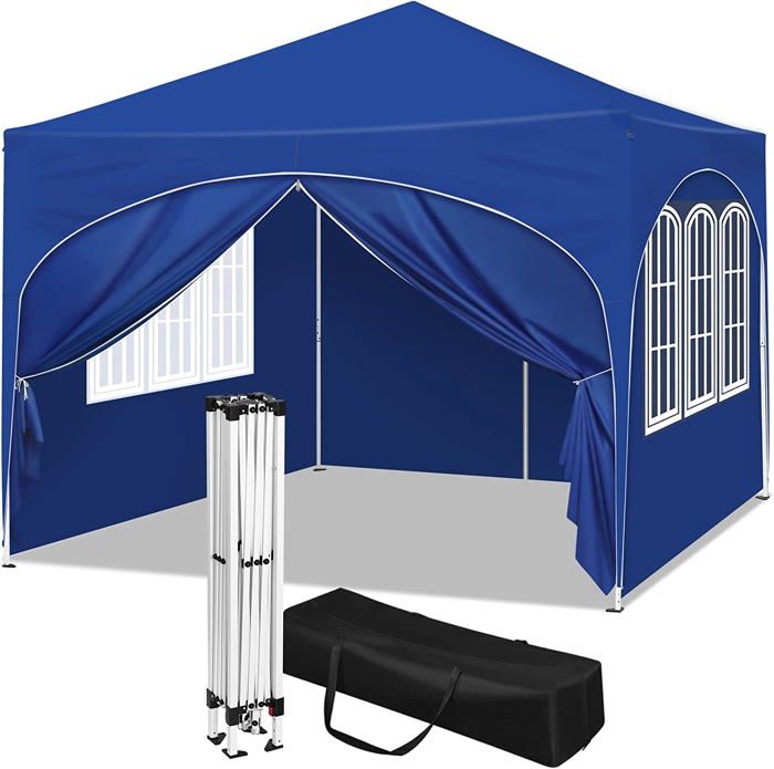 WOLTU Tonnelle de Jardin, Pergola Pliante 3x3m avec 4 Parois Latérales, Hauteur Réglable, Imperméable, Protection de UV, Bleu(Beige)