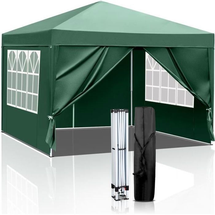 Tonnelle Pliant 3x3 m, Tonnelle de Jardin Imperméable avec 4 côtés, pour Reception/Camping,Vert(Bleu/2 x 2 m/4 rideaux)