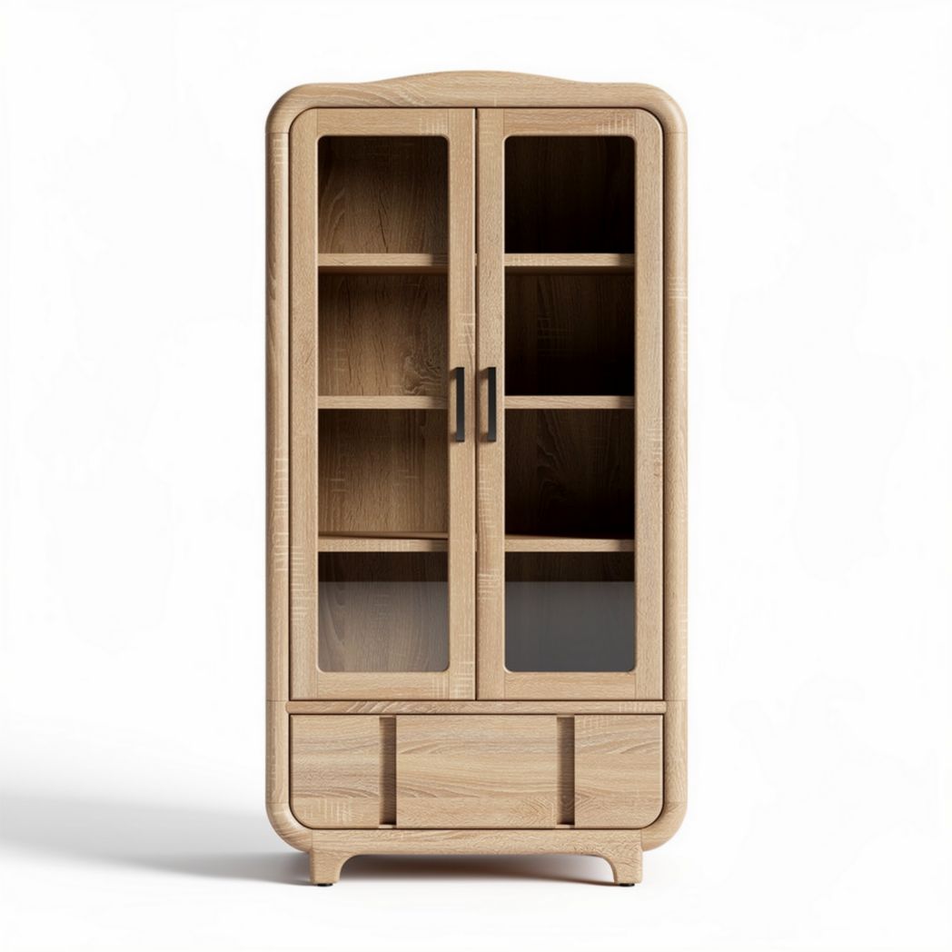 Armoire en bois clair avec portes vitrées et tiroir dimensions 80 x 40 x 180cm
