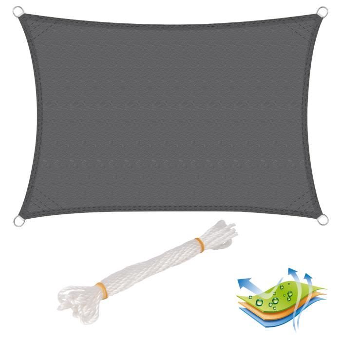 WOLTU Voile d’ombrage rectangulaire en polyester, protection contre le soleil avec protection UV pour jardin ou camping,4x6m, Gris(Crème/2x4 m)