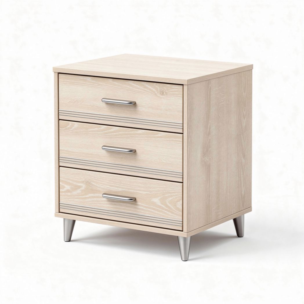 Table de chevet en bois avec trois tiroirs dimensions 45 x 40 x 50cm couleur beige clair