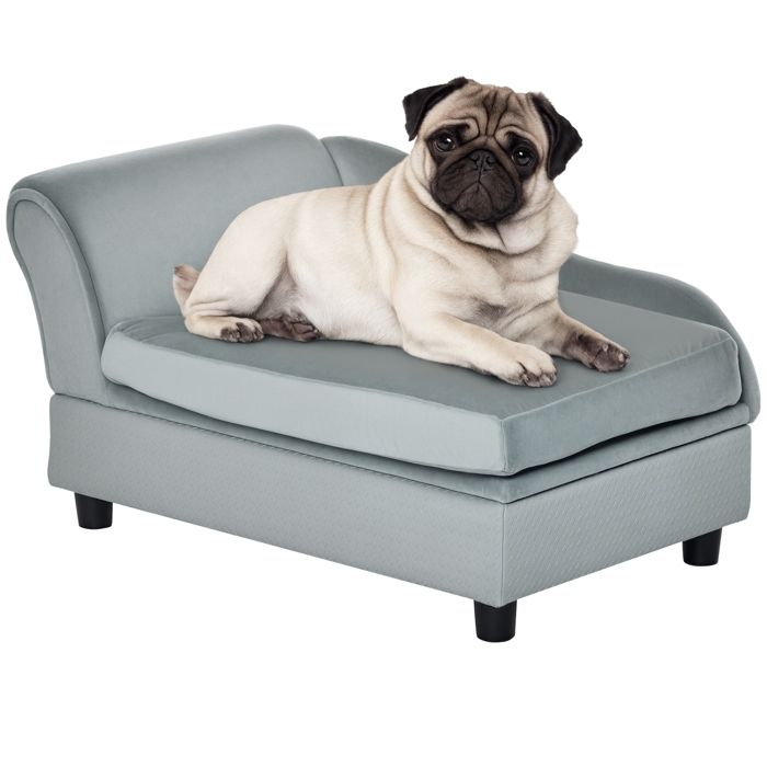 Canapé chien chat sur pied - PawHut - coffre de rangement moderne coussin amovible grand confort - bois - 76x45x43cm - gris clair(Gris clair)